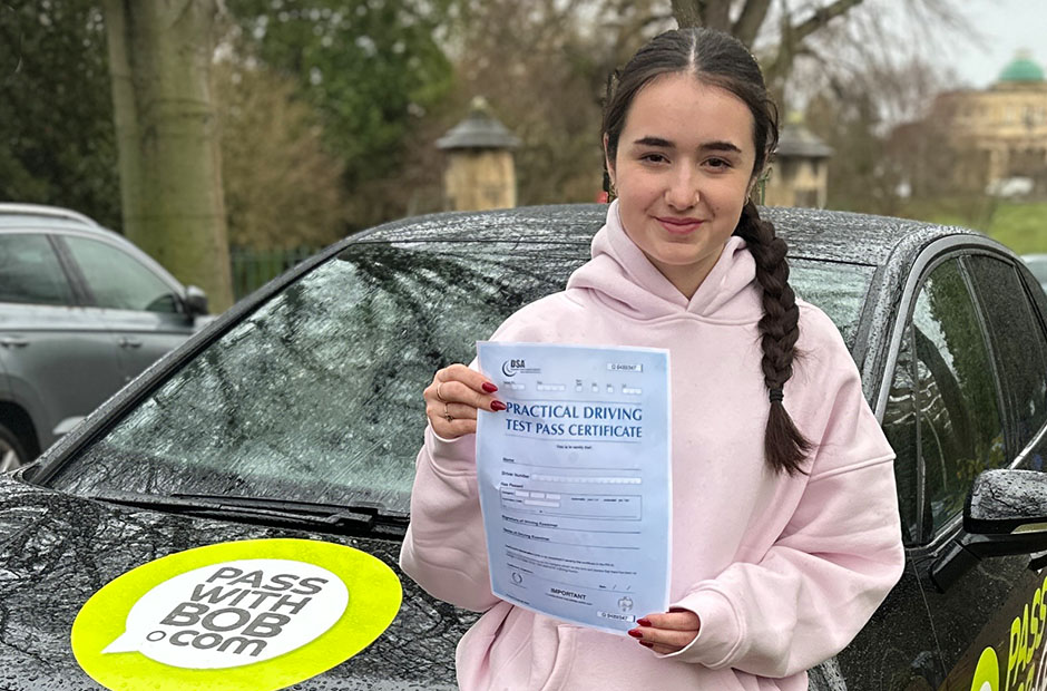 Charlotte Mitchell with her Driving Test Pass Certificate