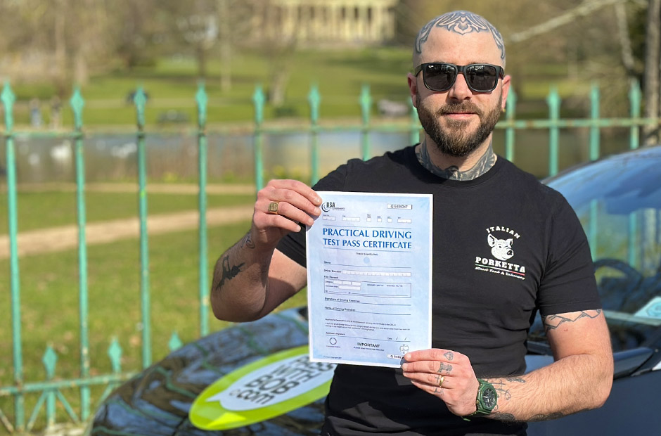 Diego Ramiro with his Driving Test Pass Certificate