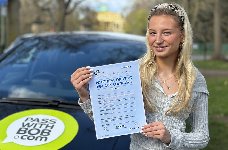 Flo Ray with her Driving Test Pass Certificate