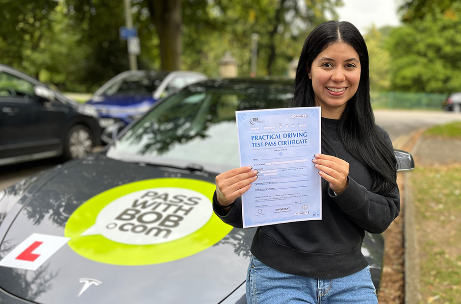 Mary Gallardo with her Driving Test Pass Certificate